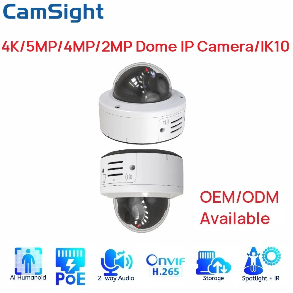 Caméra IP couleur Camsight 4K 8MP 5MP 4MP 2MP Colorvu avec détection humaine intelligente Mini caméra IP dôme Poe CCTV caméra IP de sécurité réseau fournisseur OEM